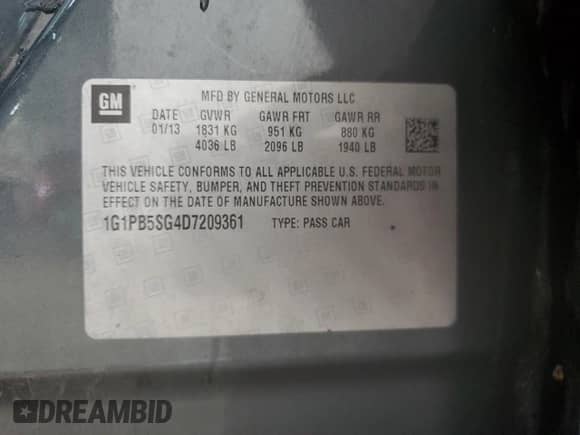 2013 Chevrolet Cruze LS с VIN 1G1PB5SG4D7209361, выставлен на аукционе Copart как лот 63463475 с пробегом 150 921 миль миль и Списание • Salvage title. История ставок и продаж доступна на DreamBid. Изображение 12.