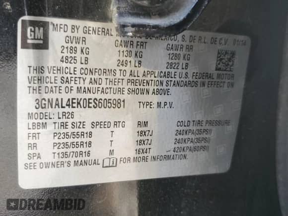 2014 Chevrolet Captiva Sport LTZ с VIN 3GNAL4EK0ES605981, выставлен на аукционе Copart как лот 78538254 с пробегом 165 624 миль миль и Списание • Salvage title. История ставок и продаж доступна на DreamBid. Изображение 15.