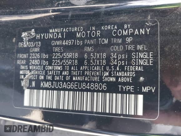 2014 Hyundai Tucson Limited z VIN KM8JU3AG6EU848806, wystawiony jako IAAI lot #42559431 z przebiegiem 176 992 mil mil oraz . Historia ofert i sprzedaży dostępna na DreamBid. Obrazek 9.