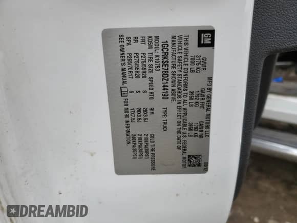 2013 Chevrolet Silverado 1500 LT z VIN 1GCRKSE78DZ144190, wystawiony jako Copart lot #71608205 z przebiegiem 179 103 mil mil oraz Szkoda całkowita • Salvage title. Historia ofert i sprzedaży dostępna na DreamBid. Obrazek 12.