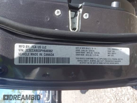 2023 Chrysler 300 S z VIN 2C3CCABG0PH646962, wystawiony jako IAAI lot #42775844 z przebiegiem 12 364 mil mil oraz . Historia ofert i sprzedaży dostępna na DreamBid. Obrazek 9.