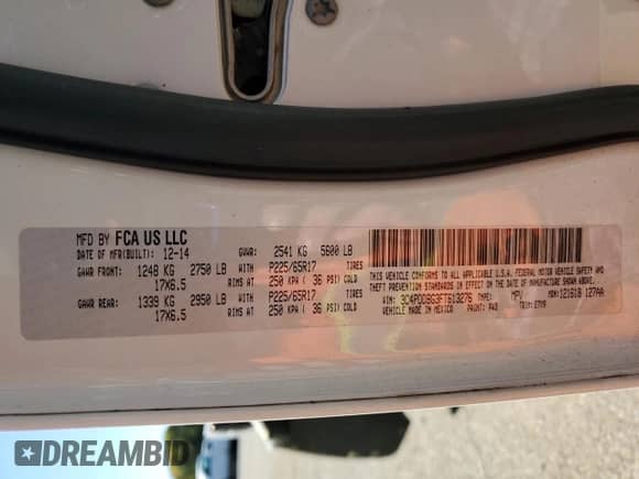 2015 Dodge Journey SXT with VIN 3C4PDDBG3FT613276, listed as a Copart auction lot 85899795 with 151,311 mi miles and Salvage title. Bid and sale history available at DreamBid. Image 13.