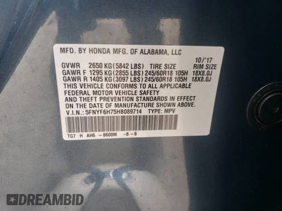 2017 Honda Pilot EX-L z VIN 5FNYF6H75HB089714, wystawiony jako Copart lot #59708905 z przebiegiem 136 787 mil mil oraz Szkoda całkowita • Salvage title. Historia ofert i sprzedaży dostępna na DreamBid. Obrazek 13.