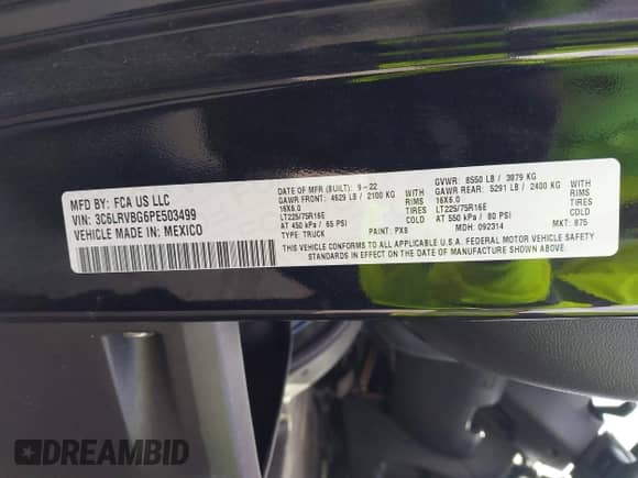 2023 Ram ProMaster Cargo with VIN 3C6LRVBG6PE503499, listed as a IAAI auction lot 42341410 with 21,273 mi miles and . Bid and sale history available at DreamBid. Image 9.