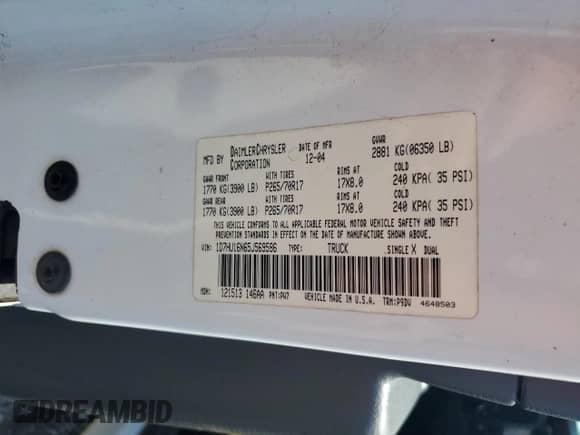 2005 Dodge 1500 ST with VIN 1D7HU16N65J569586, listed as a Copart auction lot 62206595 with 138,460 mi miles and Salvage title. Bid and sale history available at DreamBid. Image 13.