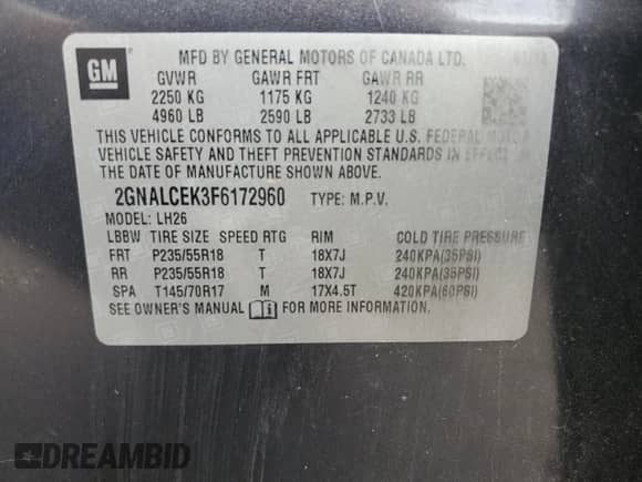 2015 Chevrolet Equinox LT с VIN 2GNALCEK3F6172960, выставлен на аукционе Copart как лот 70450745 с пробегом 150 181 миль миль и Списание • Salvage title. История ставок и продаж доступна на DreamBid. Изображение 14.