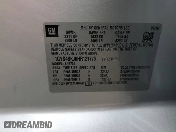 2017 Cadillac Escalade Luxury с VIN 1GYS4BKJ6HR121776, выставлен на аукционе Copart как лот 66988395 с пробегом 114 648 миль миль и Списание • Salvage title. История ставок и продаж доступна на DreamBid. Изображение 13.