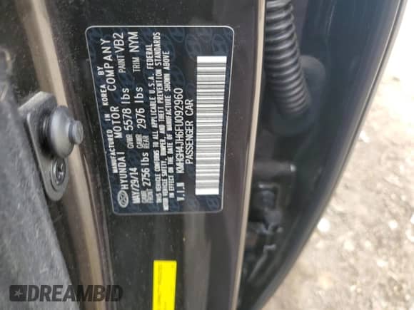 2015 Hyundai Equus Signature with VIN KMHGH4JH6FU092960, listed as a Copart auction lot 58793325 with 59,875 mi miles and Salvage title. Bid and sale history available at DreamBid. Image 12.