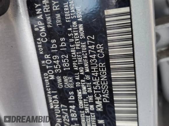 2017 Hyundai Accent SE с VIN KMHCT5AE4HU347472, выставлен на аукционе Copart как лот 82400245 с пробегом 69 272 миль миль и Чистый • Clean title. История ставок и продаж доступна на DreamBid. Изображение 12.