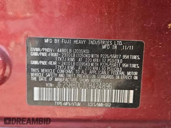 2012 Subaru Forester X Premium z VIN JF2SHBDC7CH424896, wystawiony jako Copart lot #81628725 z przebiegiem 114 652 mil mil oraz Szkoda całkowita • Salvage title. Historia ofert i sprzedaży dostępna na DreamBid. Obrazek 13.