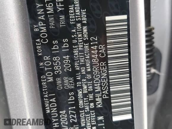 2024 Hyundai Elantra SEL z VIN KMHLM4DG9RU844412, wystawiony jako Copart lot #69440165 z przebiegiem 11 338 mil mil oraz Szkoda całkowita • Salvage title. Historia ofert i sprzedaży dostępna na DreamBid. Obrazek 13.