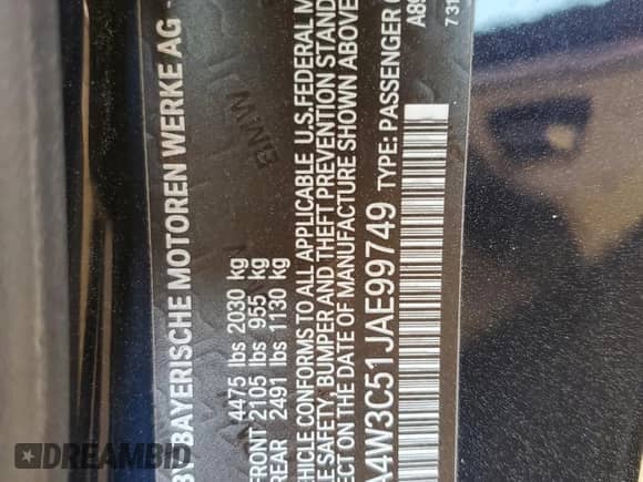 2018 BMW 4 Series 430i z VIN WBA4W3C51JAE99749, wystawiony jako Copart lot #50342855 z przebiegiem 96 696 mil mil oraz Szkoda całkowita • Salvage title. Historia ofert i sprzedaży dostępna na DreamBid. Obrazek 12.