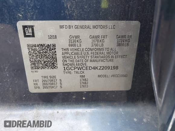 2019 Chevrolet Silverado 1500 LT z VIN 1GCPWCED4KZ209198, wystawiony jako IAAI lot #43559097 z przebiegiem 152 314 mil mil oraz . Historia ofert i sprzedaży dostępna na DreamBid. Obrazek 9.