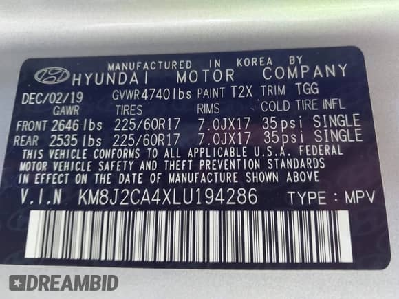 2020 Hyundai Tucson SE с VIN KM8J2CA4XLU194286, выставлен на аукционе IAAI как лот 43225099 с пробегом 65 767 миль миль и . История ставок и продаж доступна на DreamBid. Изображение 9.