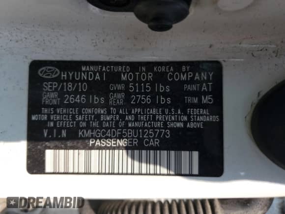 2011 Hyundai Genesis z VIN KMHGC4DF5BU125773, wystawiony jako Copart lot #67371185 z przebiegiem 270 117 mil mil oraz Nie do naprawy • Non repairable. Historia ofert i sprzedaży dostępna na DreamBid. Obrazek 12.