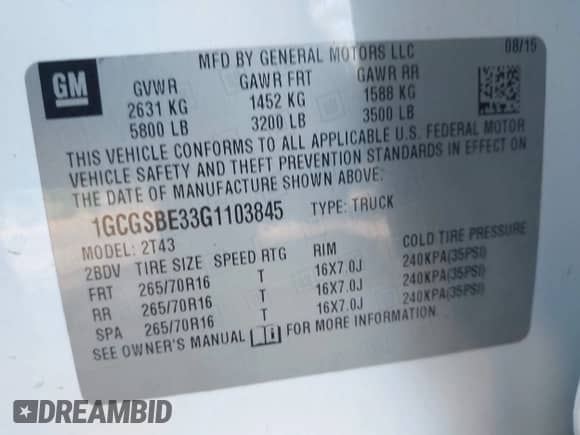 2016 Chevrolet Colorado 2WD WT с VIN 1GCGSBE33G1103845, выставлен на аукционе IAAI как лот 43209939 с пробегом 167 674 миль миль и . История ставок и продаж доступна на DreamBid. Изображение 9.