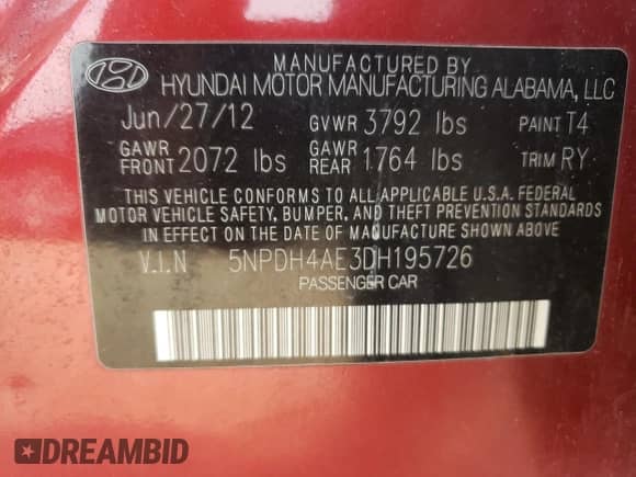 2013 Hyundai Elantra Limited с VIN 5NPDH4AE3DH195726, выставлен на аукционе Copart как лот 67407555 с пробегом 142 185 миль миль и Списание • Salvage title. История ставок и продаж доступна на DreamBid. Изображение 12.