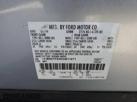 2019 Ford Explorer Limited z VIN 1FM5K7F83KGB11671, wystawiony jako Copart lot #72086205 z przebiegiem Nie podano mil oraz Szkoda całkowita • Salvage title. Historia ofert i sprzedaży dostępna na DreamBid. Obrazek 13.