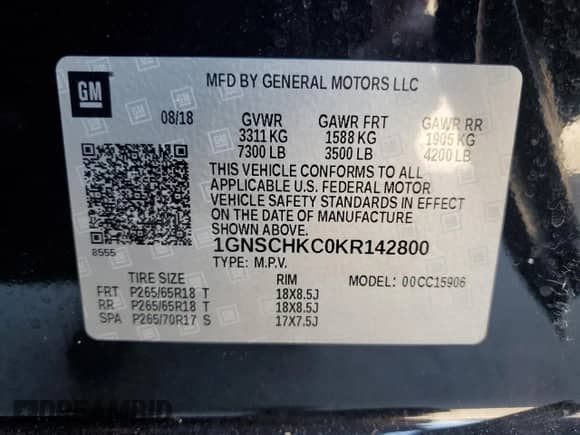 2019 Chevrolet Suburban LT с VIN 1GNSCHKC0KR142800, выставлен на аукционе Copart как лот 66532175 с пробегом Не указан миль и Чистый • Clean title. История ставок и продаж доступна на DreamBid. Изображение 13.