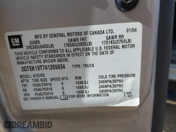 2004 GMC Sierra 1500 SLT z VIN 2GTEK19T741269934, wystawiony jako IAAI lot #41868373 z przebiegiem 185 406 mil mil oraz . Historia ofert i sprzedaży dostępna na DreamBid. Obrazek 9.