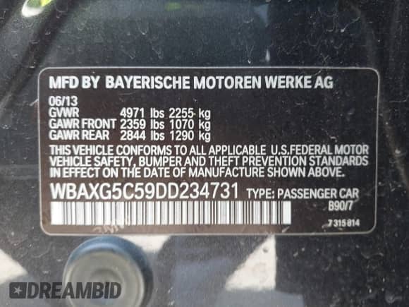 2013 BMW 5 Series 528i z VIN WBAXG5C59DD234731, wystawiony jako IAAI lot #42772711 z przebiegiem 78 837 mil mil oraz . Historia ofert i sprzedaży dostępna na DreamBid. Obrazek 9.