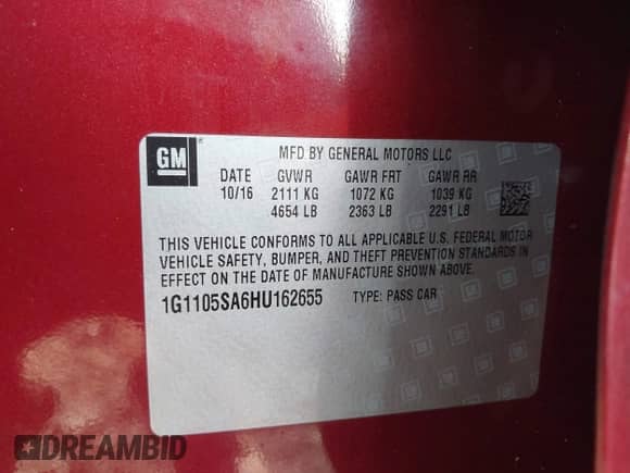 2017 Chevrolet Impala LT z VIN 1G1105SA6HU162655, wystawiony jako IAAI lot #42943090 z przebiegiem 60 595 mil mil oraz . Historia ofert i sprzedaży dostępna na DreamBid. Obrazek 9.