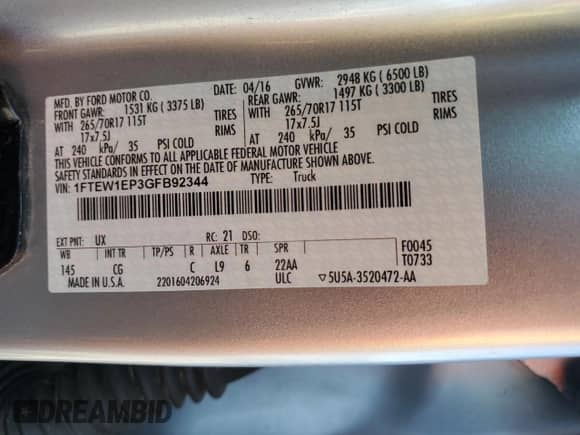 2016 Ford F-150 XLT с VIN 1FTEW1EP3GFB92344, выставлен на аукционе Copart как лот 84201305 с пробегом 146 010 миль миль и Чистый • Clean title. История ставок и продаж доступна на DreamBid. Изображение 12.