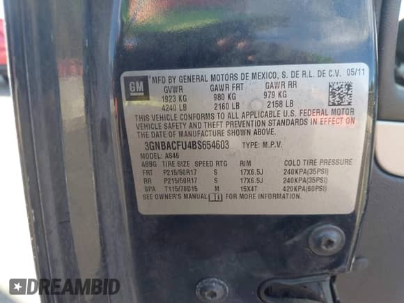 2011 Chevrolet HHR 2LT with VIN 3GNBACFU4BS654603, listed as a IAAI auction lot 43477634 with 102,100 mi miles and . Bid and sale history available at DreamBid. Image 9.