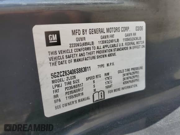 2006 Saturn VUE z VIN 5GZCZ63406S883811, wystawiony jako Copart lot #58383334 z przebiegiem 21 068 mil mil oraz Szkoda całkowita • Salvage title. Historia ofert i sprzedaży dostępna na DreamBid. Obrazek 16.