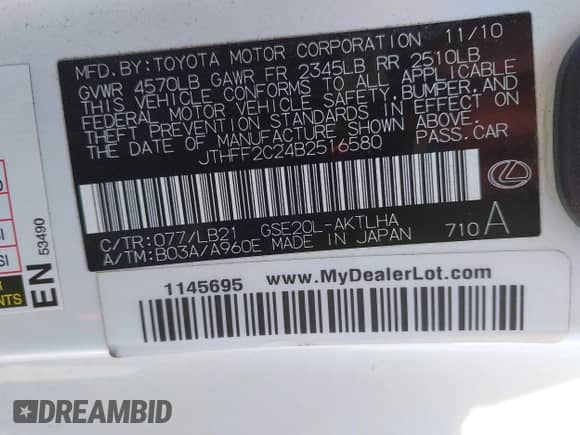 2011 Lexus IS 250 C z VIN JTHFF2C24B2516580, wystawiony jako IAAI lot #43136918 z przebiegiem 122 636 mil mil oraz . Historia ofert i sprzedaży dostępna na DreamBid. Obrazek 9.