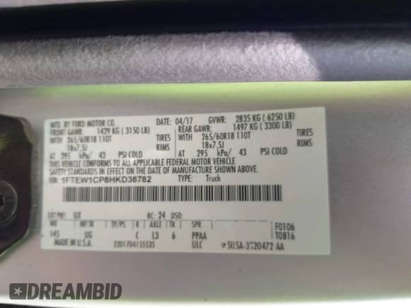 2017 Ford F-150 XL z VIN 1FTEW1CP8HKD38782, wystawiony jako IAAI lot #43161250 z przebiegiem 148 289 mil mil oraz . Historia ofert i sprzedaży dostępna na DreamBid. Obrazek 9.