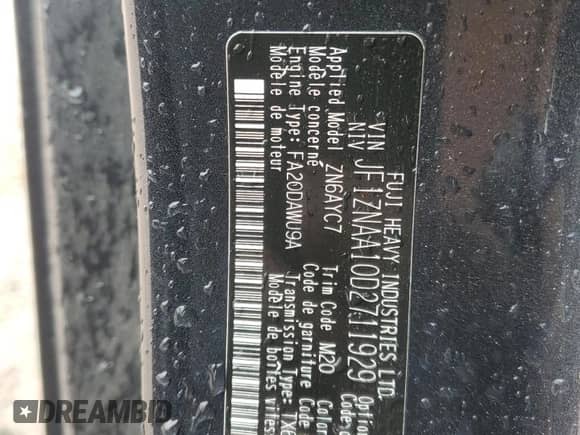 2013 Scion FR-S z VIN JF1ZNAA10D2711929, wystawiony jako Copart lot #84604855 z przebiegiem 318 695 mil mil oraz Szkoda całkowita • Salvage title. Historia ofert i sprzedaży dostępna na DreamBid. Obrazek 12.