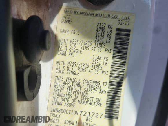 2013 Nissan Frontier S with VIN 1N6BD0CT1DN721727, listed as a Copart auction lot 82337655 with 195,281 mi miles and Salvage title. Bid and sale history available at DreamBid. Image 12.