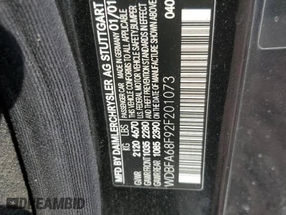 2002 Mercedes-Benz SL 500 with VIN WDBFA68F92F201073, listed as a Copart auction lot 75528494 with 100,085 mi miles and Salvage title. Bid and sale history available at DreamBid. Image 12.