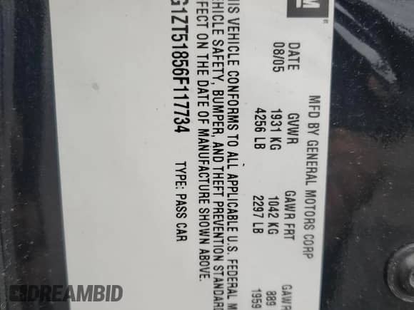 2006 Chevrolet Malibu 2LT с VIN 1G1ZT51856F117734, выставлен на аукционе Copart как лот 85537545 с пробегом 81 549 миль миль и Списание • Salvage title. История ставок и продаж доступна на DreamBid. Изображение 13.