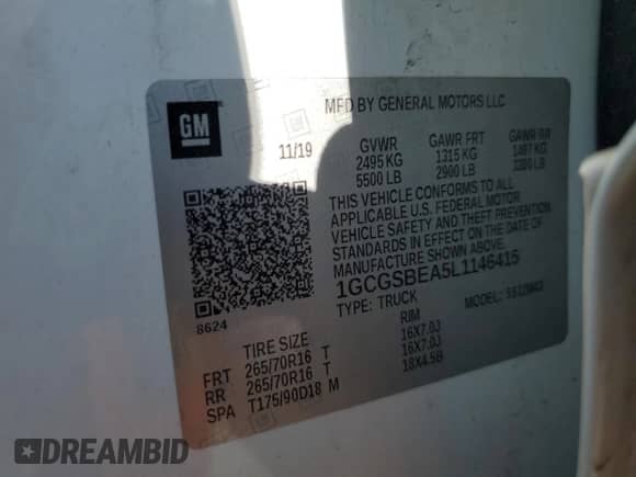 2020 Chevrolet Colorado 2WD Work Truck с VIN 1GCGSBEA5L1146415, выставлен на аукционе Copart как лот 60546485 с пробегом 37 559 миль миль и На запчасти • Non repairable. История ставок и продаж доступна на DreamBid. Изображение 12.