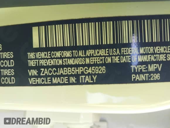 2017 Jeep Renegade Latitude с VIN ZACCJABB5HPG45926, выставлен на аукционе IAAI как лот 42979862 с пробегом 45 864 миль миль и . История ставок и продаж доступна на DreamBid. Изображение 9.