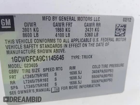 2012 Chevrolet Express Cargo with VIN 1GCWGFCA9C1145646, listed as a IAAI auction lot 43349421 with 204,888 mi miles and . Bid and sale history available at DreamBid. Image 9.