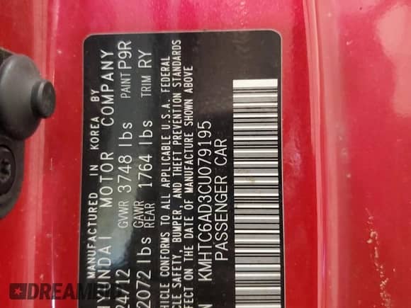 2012 Hyundai Veloster w/Black Int z VIN KMHTC6AD3CU079195, wystawiony jako Copart lot #80211625 z przebiegiem 167 982 mil mil oraz Szkoda całkowita • Salvage title. Historia ofert i sprzedaży dostępna na DreamBid. Obrazek 12.