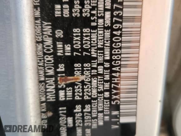 2011 Hyundai Santa Fe SE z VIN 5XYZH4AG8BG049737, wystawiony jako Copart lot #85682465 z przebiegiem 120 643 mil mil oraz Czysty tytuł • Clean title. Historia ofert i sprzedaży dostępna na DreamBid. Obrazek 12.