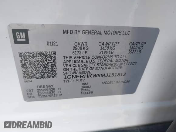 2021 Chevrolet Traverse LT с VIN 1GNERHKW9MJ151812, выставлен на аукционе IAAI как лот 42608579 с пробегом 80 491 миль миль и . История ставок и продаж доступна на DreamBid. Изображение 9.