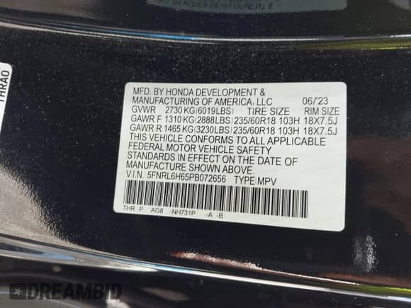 2023 Honda Odyssey EX-L с VIN 5FNRL6H65PB072656, выставлен на аукционе IAAI как лот 43404179 с пробегом 11 266 миль миль и . История ставок и продаж доступна на DreamBid. Изображение 9.