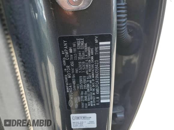 2022 Hyundai Tucson SEL Convenience with VIN KM8JFCA19NU058423, listed as a Copart auction lot 61667505 with 49,379 mi miles and Salvage title. Bid and sale history available at DreamBid. Image 13.