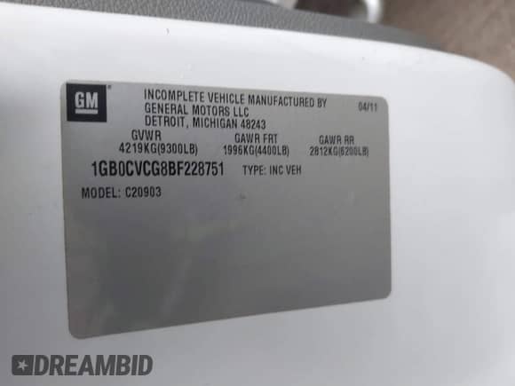 2011 Chevrolet Silverado 2500HD Work Truck with VIN 1GB0CVCG8BF228751, listed as a IAAI auction lot 41444809 with 292,337 mi miles and . Bid and sale history available at DreamBid. Image 9.