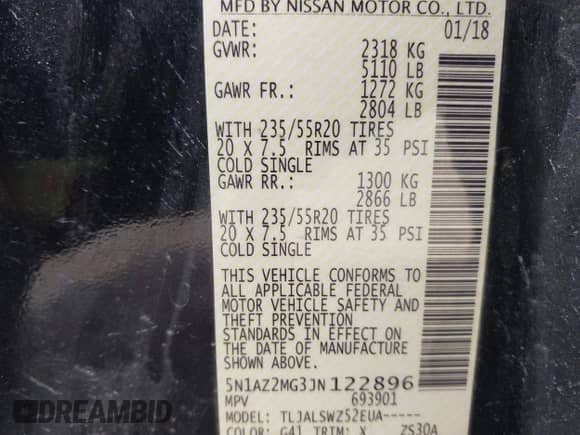 2018 Nissan Murano SV z VIN 5N1AZ2MG3JN122896, wystawiony jako IAAI lot #42525477 z przebiegiem 158 243 mil mil oraz . Historia ofert i sprzedaży dostępna na DreamBid. Obrazek 9.