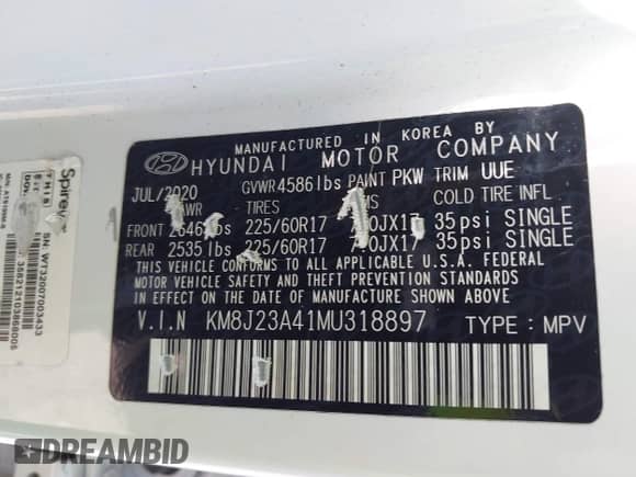 2021 Hyundai Tucson SE with VIN KM8J23A41MU318897, listed as a IAAI auction lot 43233832 with 112,924 mi miles and . Bid and sale history available at DreamBid. Image 9.