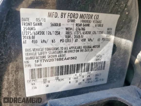 2011 Ford F-250 XL с VIN 1FT7W2BT6BEA41562, выставлен на аукционе Copart как лот 85350835 с пробегом 308 975 миль миль и Чистый • Clean title. История ставок и продаж доступна на DreamBid. Изображение 13.