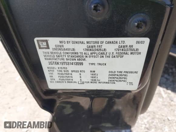 2003 GMC Sierra 1500 SLT с VIN 2GTEK19T531412099, выставлен на аукционе IAAI как лот 42539129 с пробегом 240 815 миль миль и . История ставок и продаж доступна на DreamBid. Изображение 9.