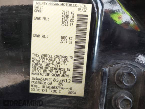 2012 Nissan Maxima SV z VIN 1N4AA5AP4CC855612, wystawiony jako IAAI lot #42389001 z przebiegiem 152 992 mil mil oraz . Historia ofert i sprzedaży dostępna na DreamBid. Obrazek 9.