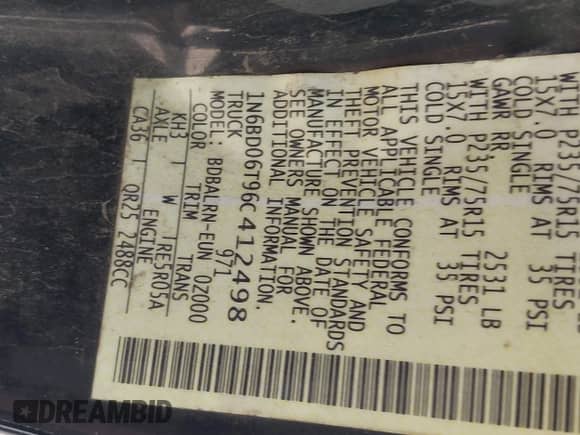 2006 Nissan Frontier XE with VIN 1N6BD06T96C412498, listed as a IAAI auction lot 42439915 with 268,544 mi miles and . Bid and sale history available at DreamBid. Image 9.